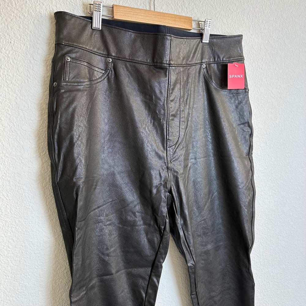 Spanx Luxe Black Leather Like Ankle Skinny Pants Legging 20475R Plus Size 1X New - Picture 3 of 8